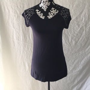 Philosophy navy blue rhinestone sleeves